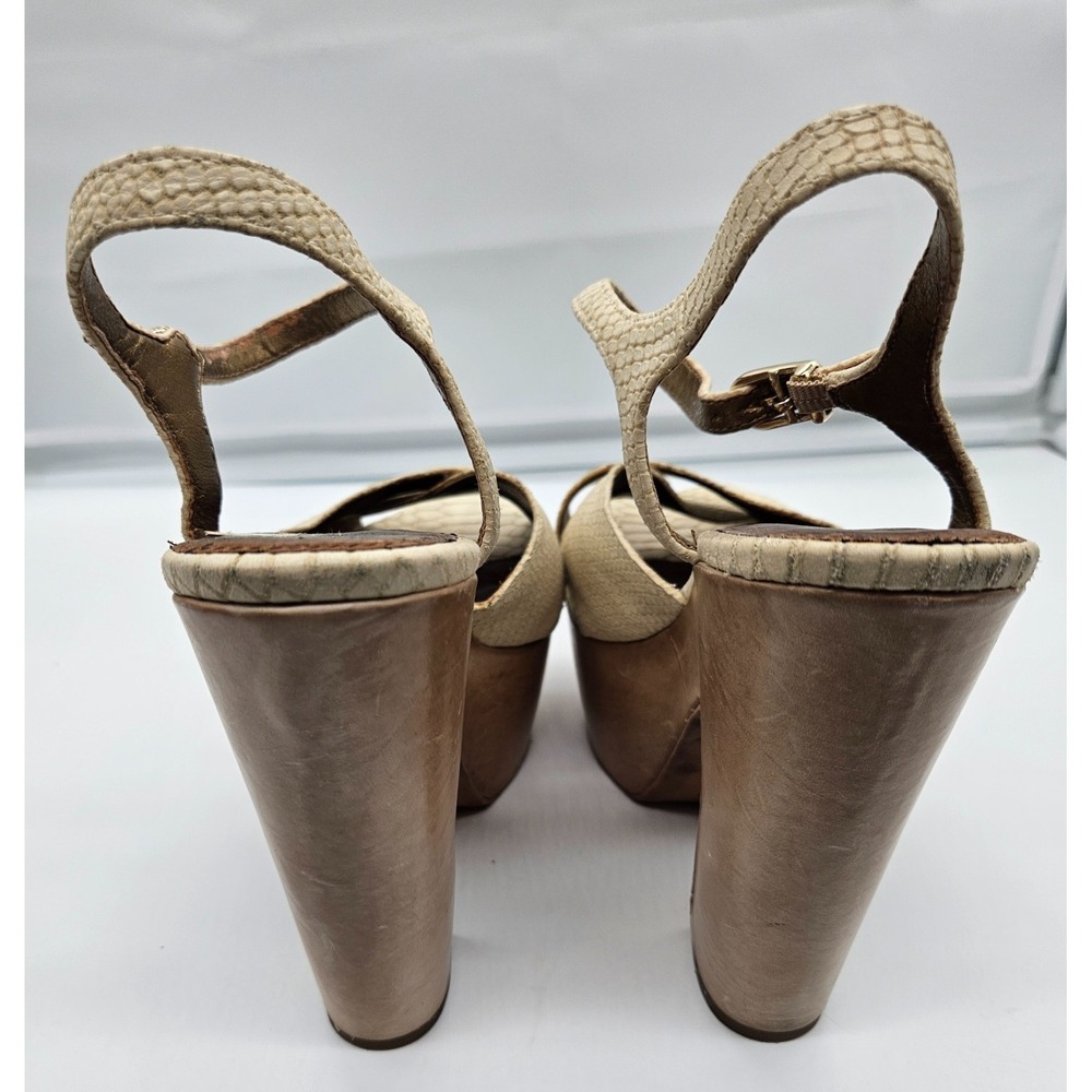 Sam Edelman Cream Snakeskin‎ Embossed Platform Sandals Block Heel Buckle Strap - Picture 13 of 13